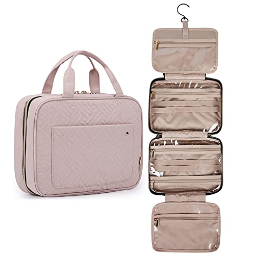 Toiletry Bag Travel Bag with hanging hook, Water-resistant Makeup Cosmetic Bag Travel Organizer for Accessories, Shampoo, Full Sized Container, Toiletries, Soft Pink