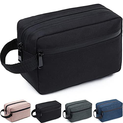 Travel Toiletry Bag for Women and Men, Water-resistant Shaving Bag for Toiletries Accessories, Foldable Storage Bags with Divider and Handle for Cosmetics Brushes Tools (Black)
