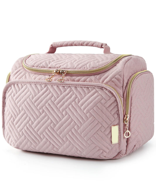 Travel Toiletry Bag, Large Wide-open Travel Bag for Toiletries, Makeup Cosmetic Travel Bag with Handle, Pink-M